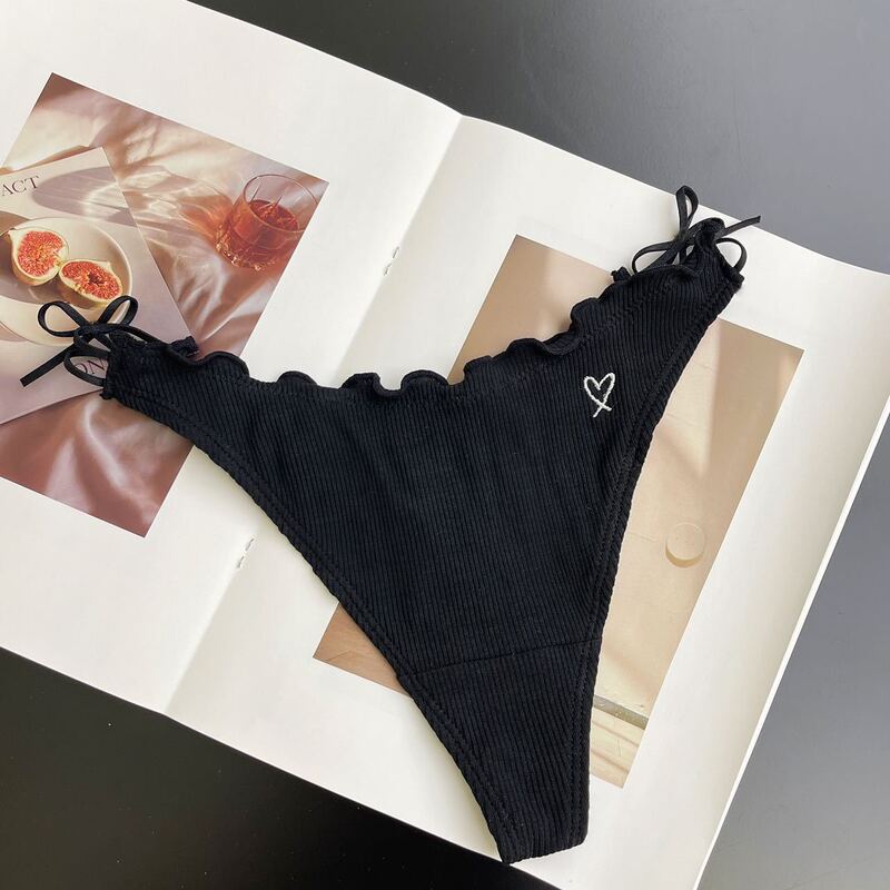 m1u シリーズフリルコットン Tバックレースアップリボン通気性 T パンツ綿底甘い T パンツ女性の T パンツ|undefined