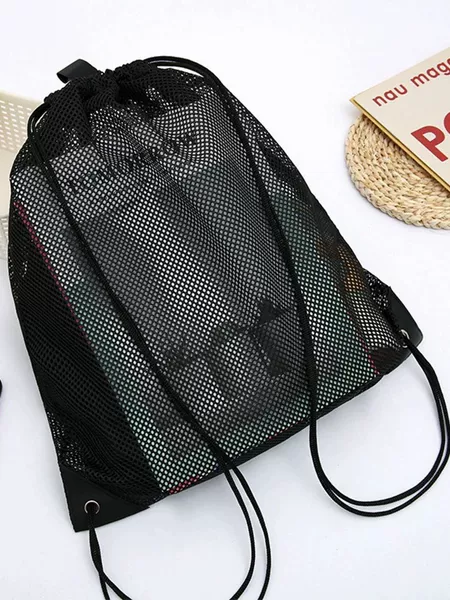 Manufacturer Wholesale Storage Sports Polyester Mesh Bag Black Drawstring Mesh Bag Football Drawstring Fitness Packaging Bag Customization