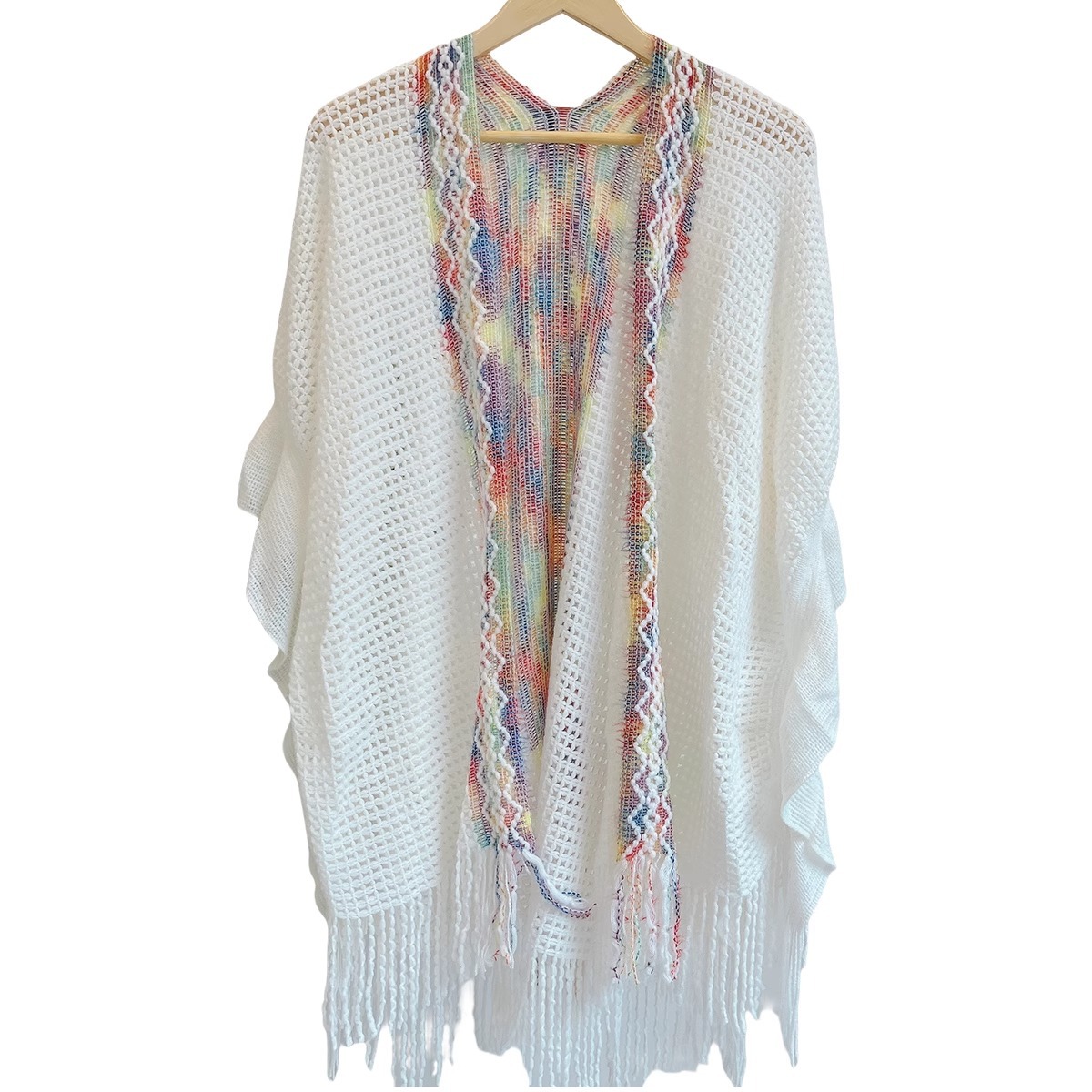 Nuevo chal de mujer, tiras de color, suéter de punto, foto de viaje, capa étnica de todo fósforo, capa de todo fósforo, viaje