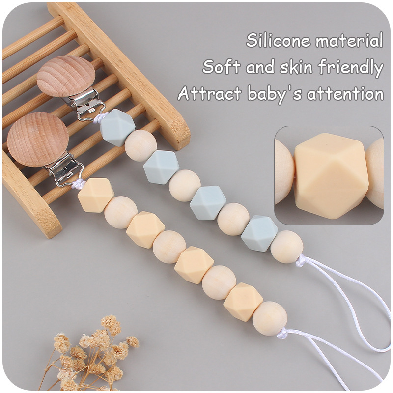 Nuevos suministros para bebés de silicona octogonal Cadena de chupete calmante bebé cuentas de silicona mordedura molar cadena anti-caída