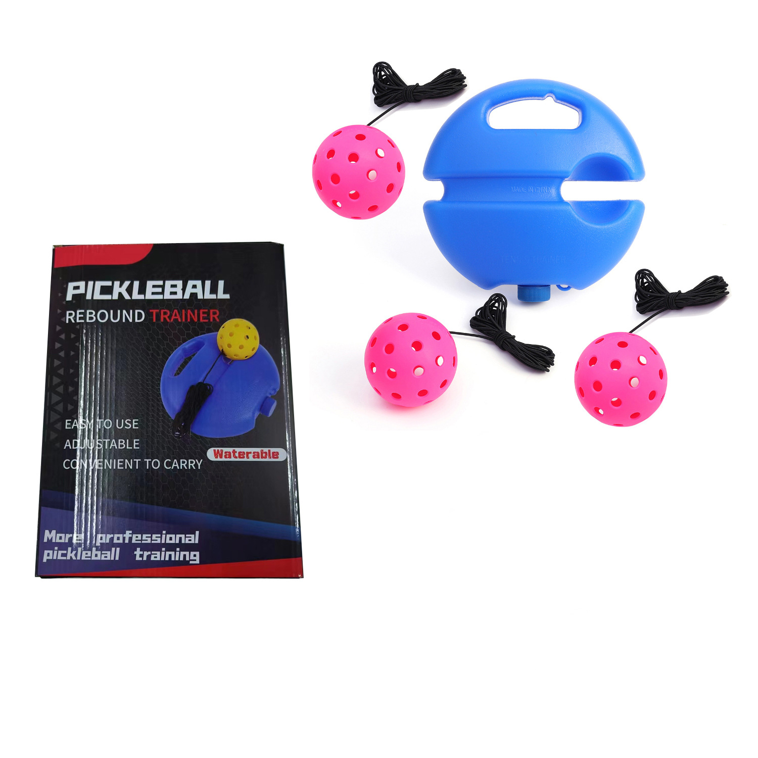 Entrenador de bolas de pico único 40 hoyos PE Bola de agujero elástico alto principiante práctica Pickleball base de inyección de agua