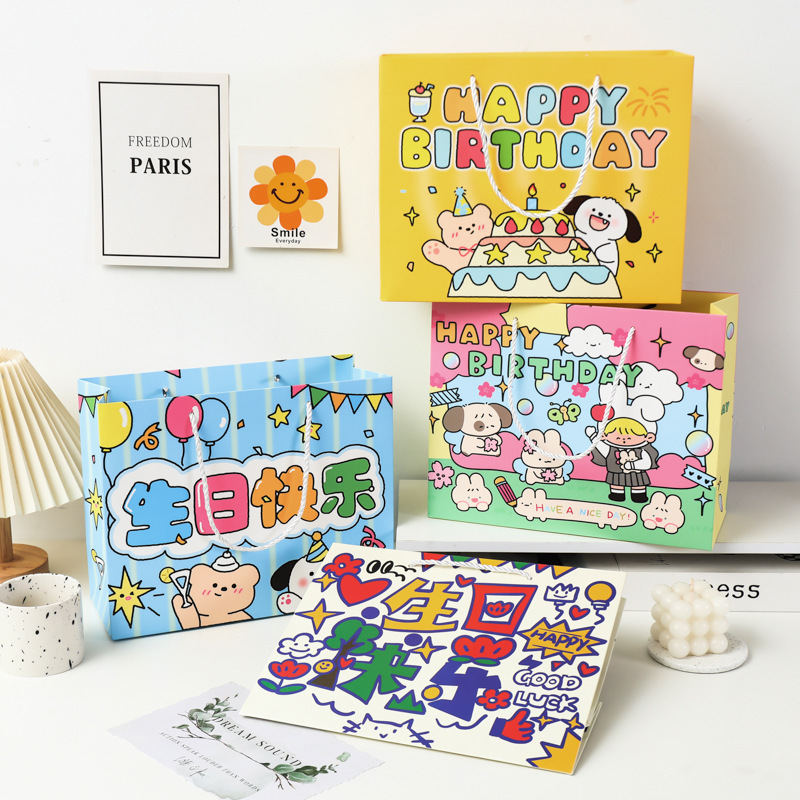 Cartoon Puppy Birthday Gift Packaging Thickened Handbag Paper Bag Hand-painted Graffiti High Color Value Large Capacity Gift Bag Cartoon Puppy Birthday Gift Packaging Thickened Handbag Paper Bag Hand-painted Graffiti High Color Value Large Capacity Gift Bag