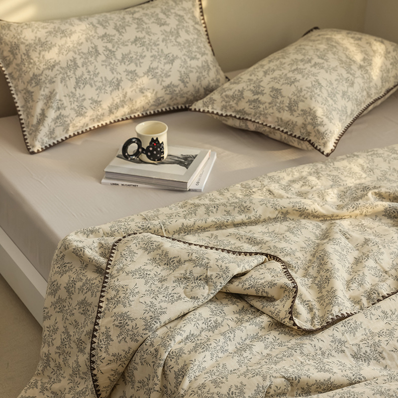 Edredón fresco de verano de fibra de soja de algodón, juego de cuatro piezas de algodón puro para el hogar, edredón de verano lavable a máquina, aire acondicionado individual, edredón fino