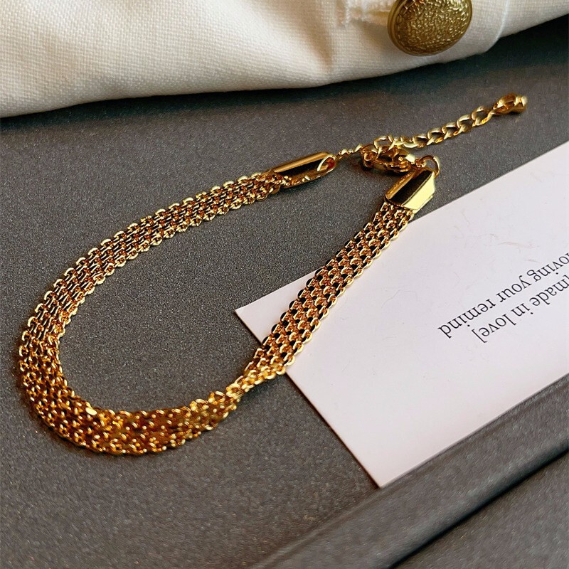 中古織りゴールド時計ストラップブレスレット女性用電気メッキ 18K リアルゴールドスネークボーンチェーンライト高級ハイエンドハンドジュエリー|undefined