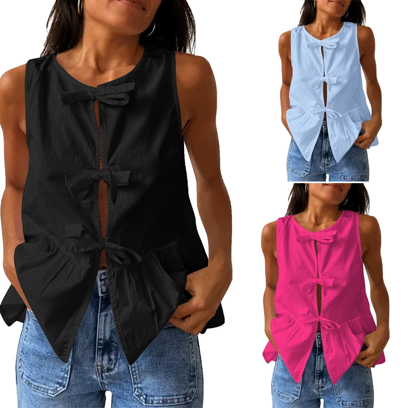 Новинка 2025 года: женский летний кардиган без рукавов в европейском и американском стиле, однотонный хлопковый топ на завязках, жилетка, женская одежда (в наличии на Amazon)