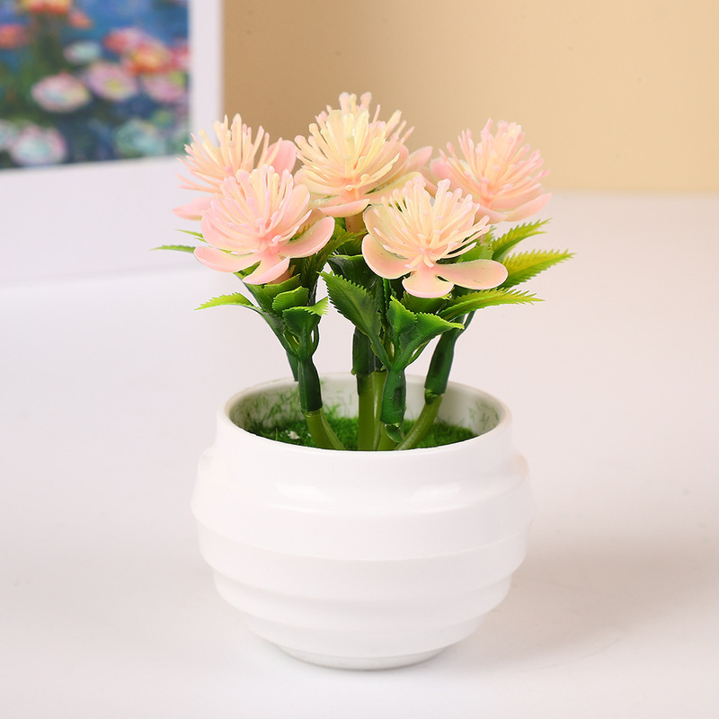 模擬6つの小さな蓮の鉢植え装飾品、植物造花、デスクトップ装飾小さな装飾品、pp造花、緑の植物、小さな鉢植え|undefined