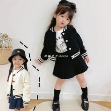 韩国进口童装代购23秋BABYCHOU女童爱心条纹插兜棒球服外套时尚