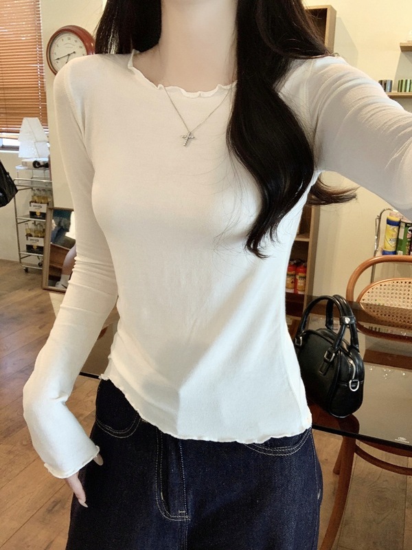 白色薄款内搭长袖t恤女2025秋季新款洋气高级感修身打底衫上衣|undefined