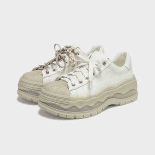 Tan Jianji Same Style Shell Head Platform Shoes Women's 2025 Spring New Double Shoelace Leather Casual sneaker