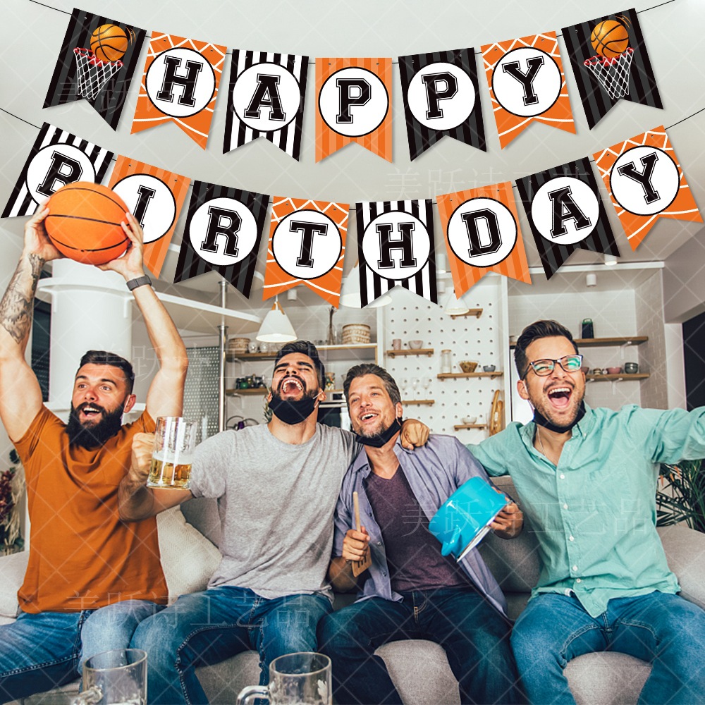 Nuevos productos transfronterizos Tema de la NBA Decoración de cumpleaños Banner Tema de baloncesto Colgante en espiral Decoración de fiesta de cumpleaños Bandera