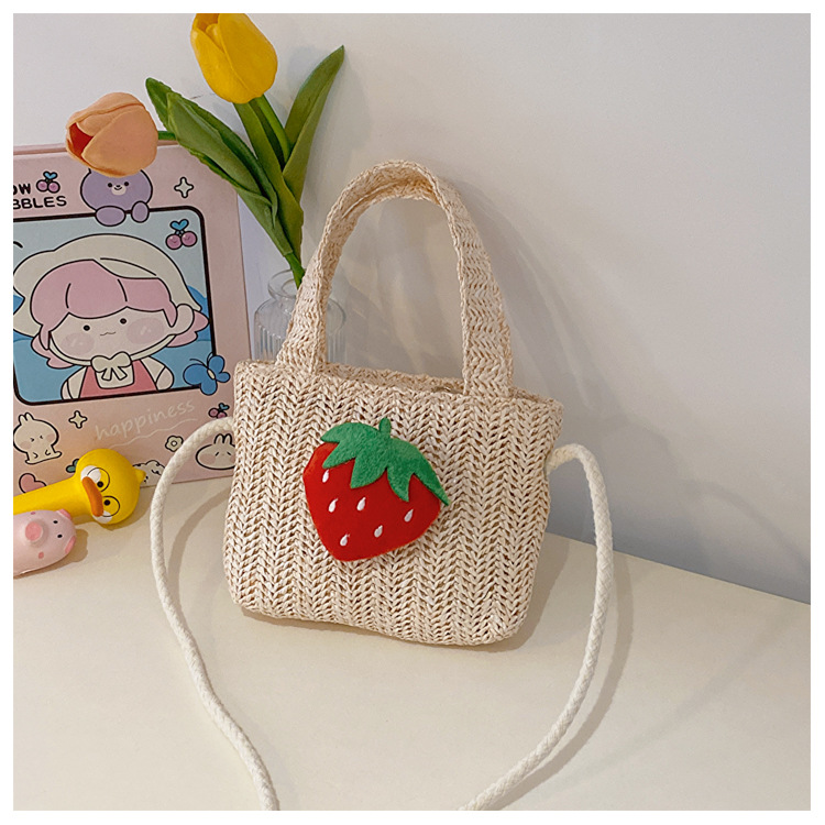 Women's Mini Straw Strawberry Bow Knot Cute Square Open Handbag display picture 6