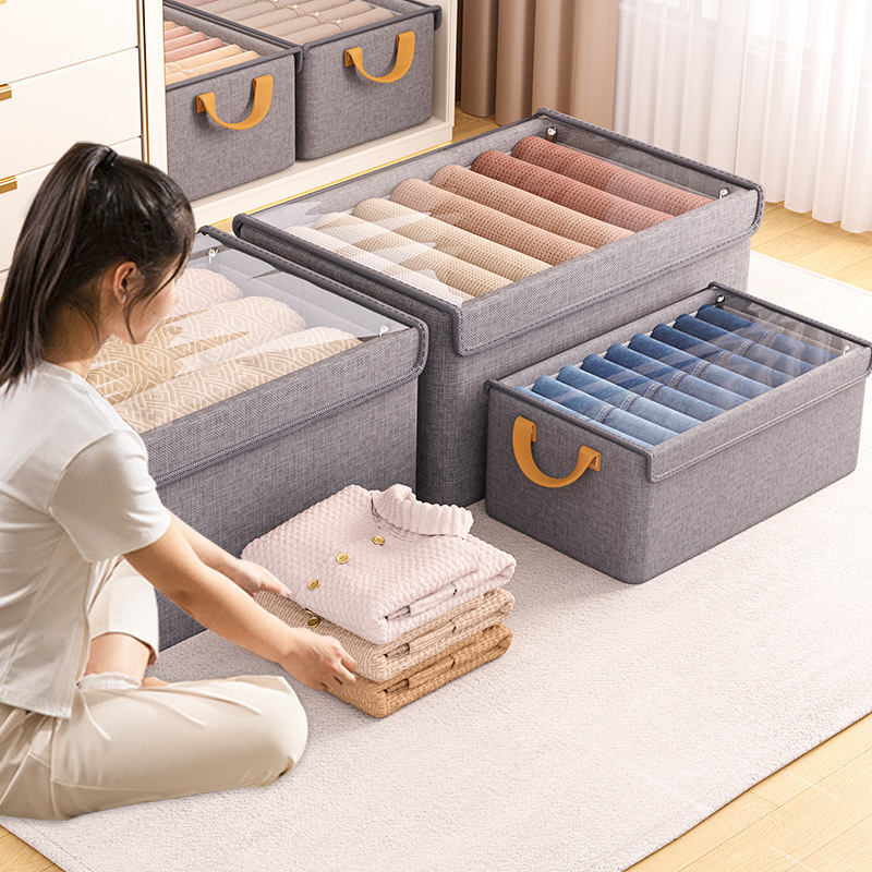 蓋なし/蓋付き不織布スチールフレームパンツ収納バスケット衣類折りたたみ収納ボックスワードローブ引き出し型収納ボックス|undefined