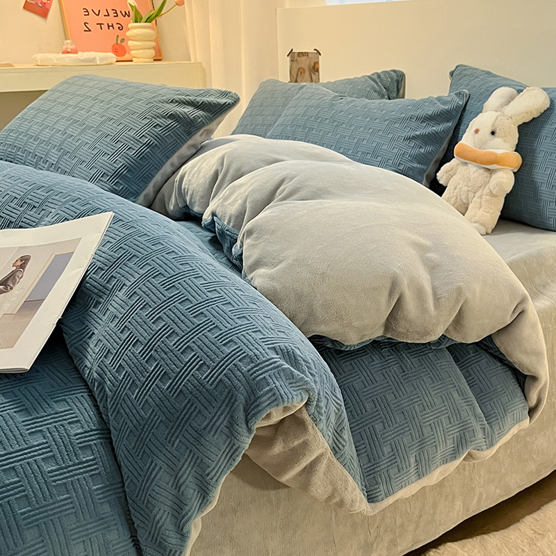 Funda de edredón de terciopelo de leche pieza individual 150x200x220 invierno más funda de edredón de terciopelo simple hoja de edredón de terciopelo de coral 4
