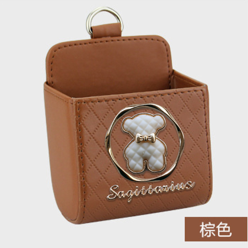 Bolsa de almacenamiento de salida de aire del automóvil bolsas de colgar de teléfonos móviles creativas de metal osos pequeños cajas de almacenamiento de artículos de automóvil almacenamiento de suspensión