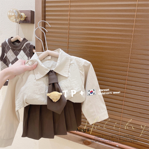 Children's Autumn Korean Style Suit 2024 New Boys and Girls College Style Shirts and Vests Baby Spring and Autumn Three-piece Trendy Set