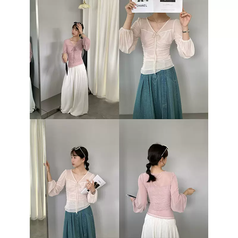 江左 美貌持有 温柔纯欲网纱防晒 法式高级感上衣衬衫女夏6520