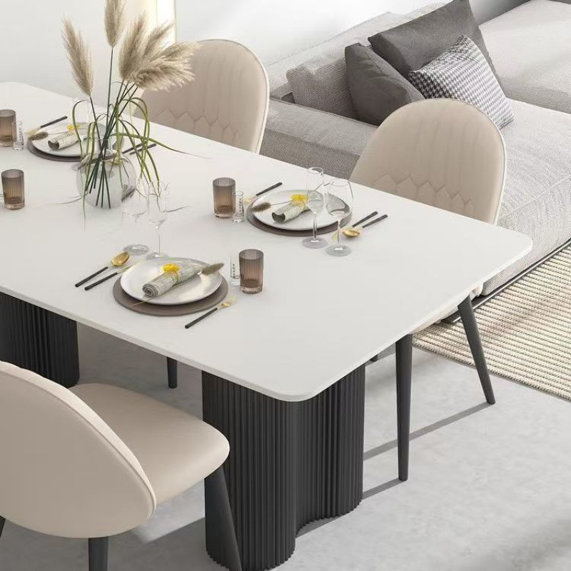 Mesas y sillas de comedor rectangulares de losa de roca minimalista Combinación de apartamentos pequeños Mesa de comedor de celebridades de Internet de lujo simple y ligera moderna para el hogar