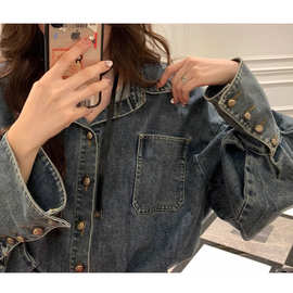 石墨厘的迪克曲 美式复古牛仔套装女高腰裙裤 秋季时尚气质两件套