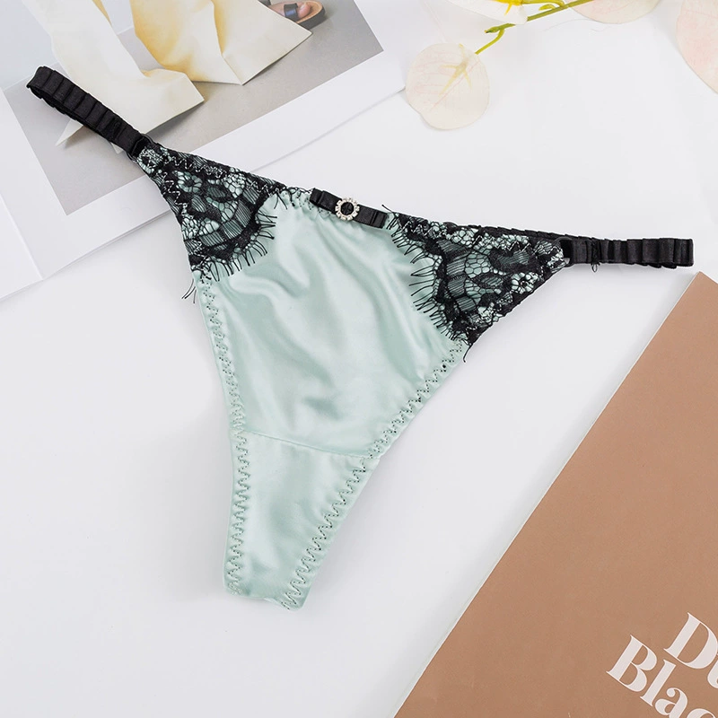 Ледяное шёлковое брифы Lace thong, без следов шва, T-образный стиль с низкой талией, One size
