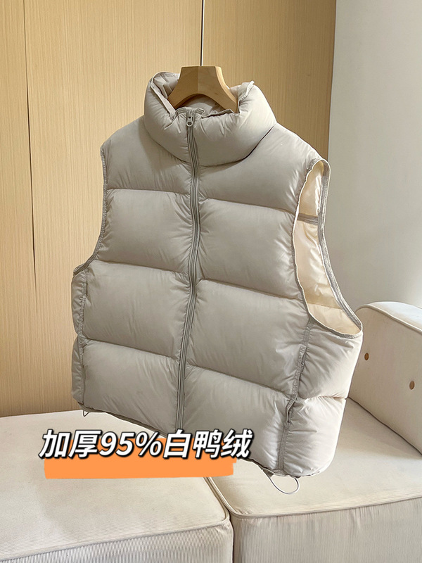 【95白鸭绒】加厚东北短款羽绒马甲小个子女式宽松超厚面包服马夹|undefined