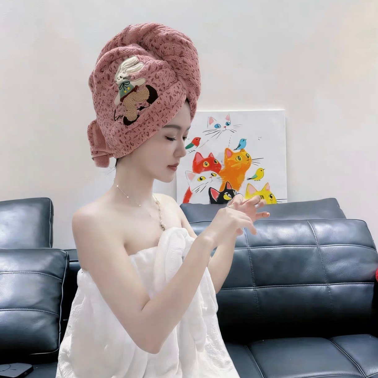 Coral Fleece Printed Cartoon Swallowtail Hat Quick-Dry Hair Towel Embroidered High-End Quick-Dry European Style Cute New Shower Cap Head Wrap