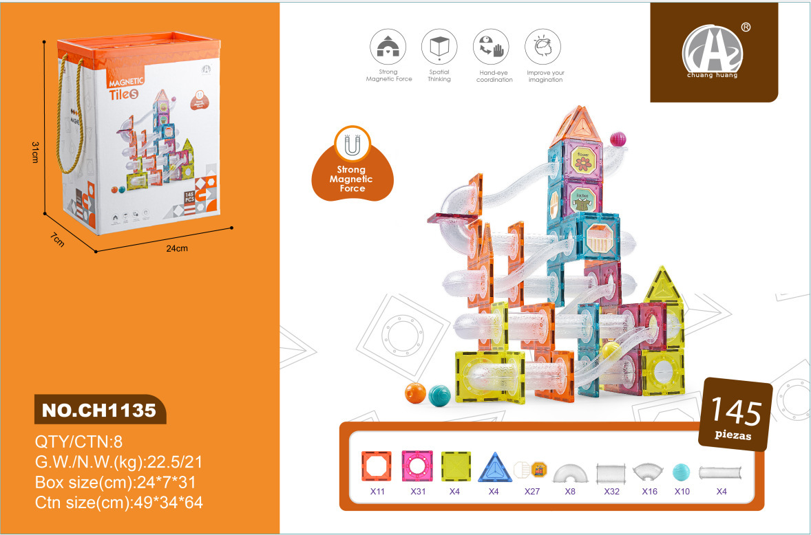 7.5 투명 CM 트랙 볼 마그네틱 빌딩 블록 145PCS