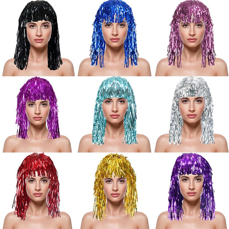 Shiny Raindrop Hat for Fans to Cheer and Take Photos With, Disposable Pet Colorful Tassel Raindrop Wig