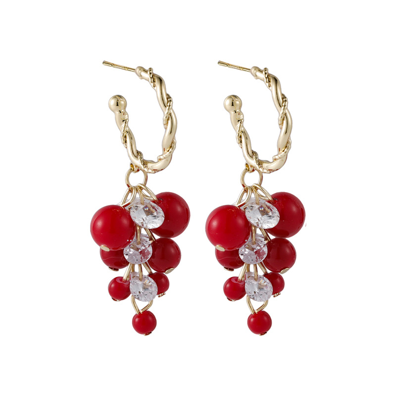 Neue Rote Perle Blütenblatt Quaste Ohrringe display picture 7
