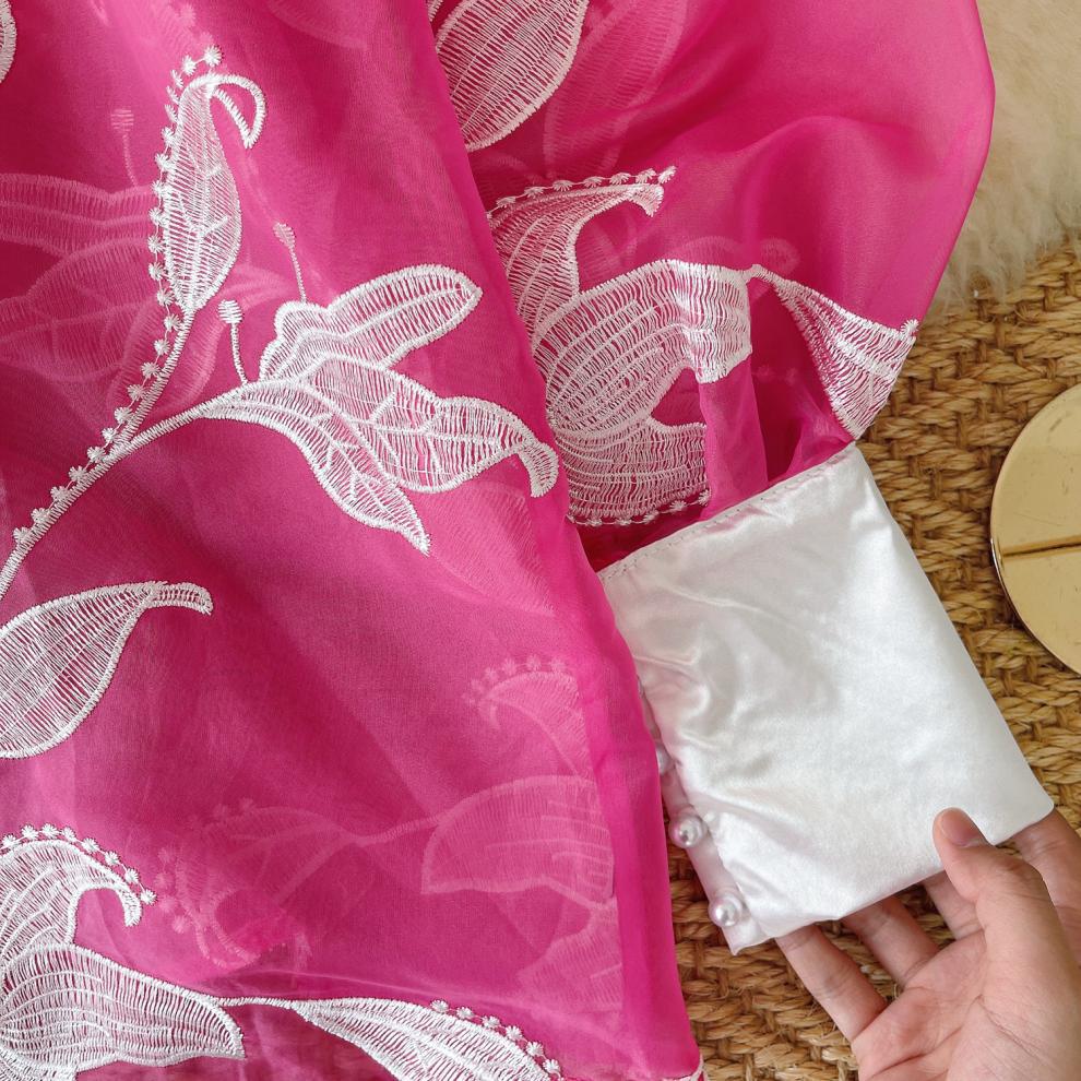 Damenbekleidung Damenoberteile neue Nische schwere Stickerei Schnürung Perlenknöpfe loses Netzhemd_voghion.com