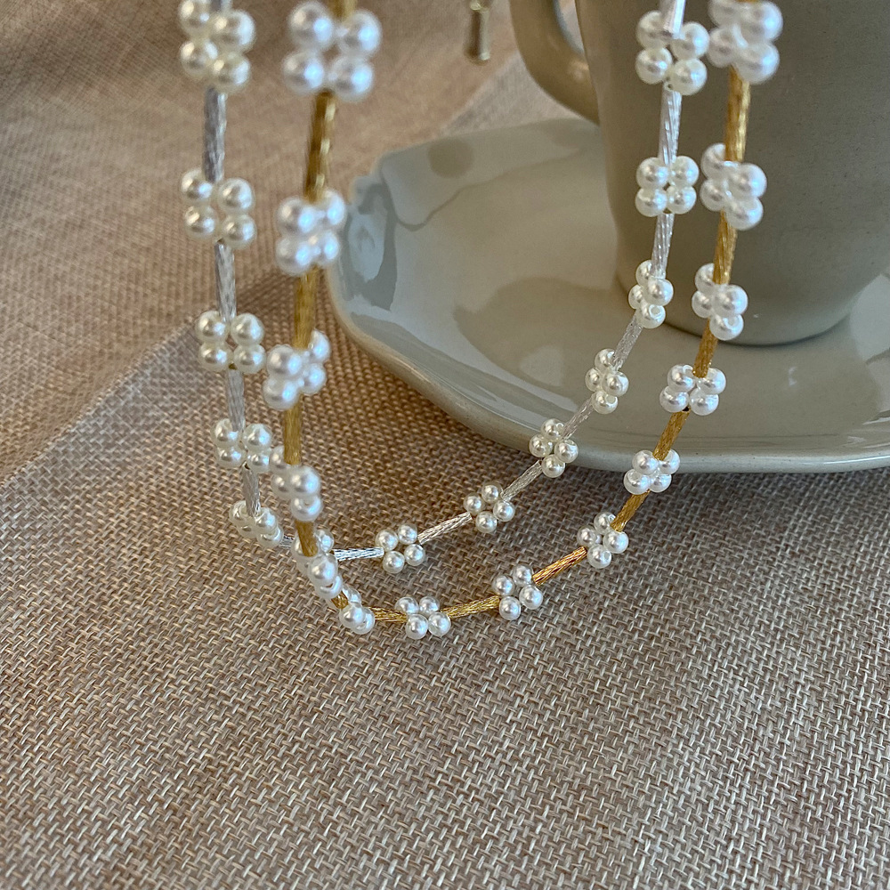 Flower Pattern Women's Gender Plating Design Modern Style Flower Mixed Materials Plating Women's Necklace