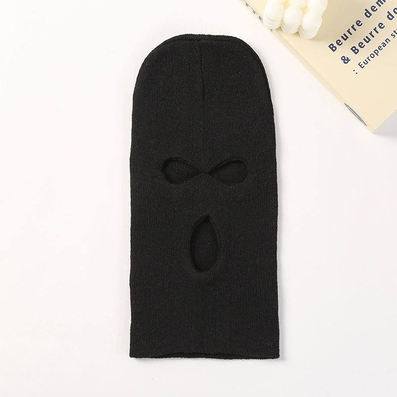 Теплая шапка для осени и зимы, защита лица для велоспорта на открытом воздухе, ветрозащитная маска, черная вязаная шапка с тремя отверстиями, шерстяная шапка-чепуха.