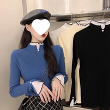 春装2025年新款针织高领打底衫女秋冬长袖内搭花边领蕾丝洋气上衣