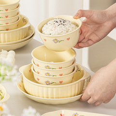 釉薬の下で彩られた陶磁器の茶碗の高顔の値の小さい清新な碗の皿のセットの家庭用の魚の皿のスープの麺はご飯の碗を洗いやすいです。