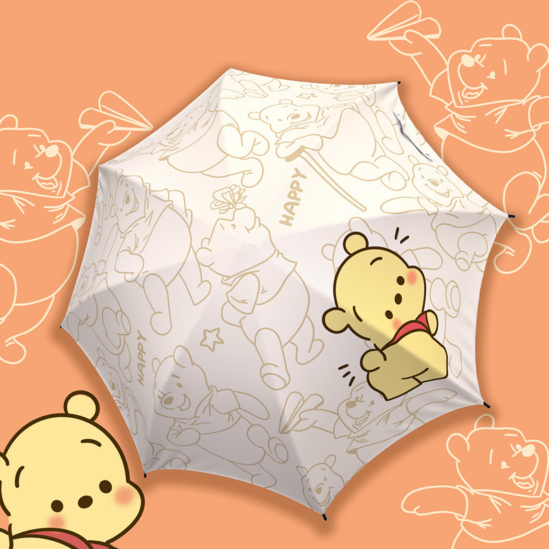 Winnie the Pooh Full-automatic Umbrella Women's High-value Cute ins Mori Style Cartoon Sunshade Black Glue Sunny Sun Umbrella