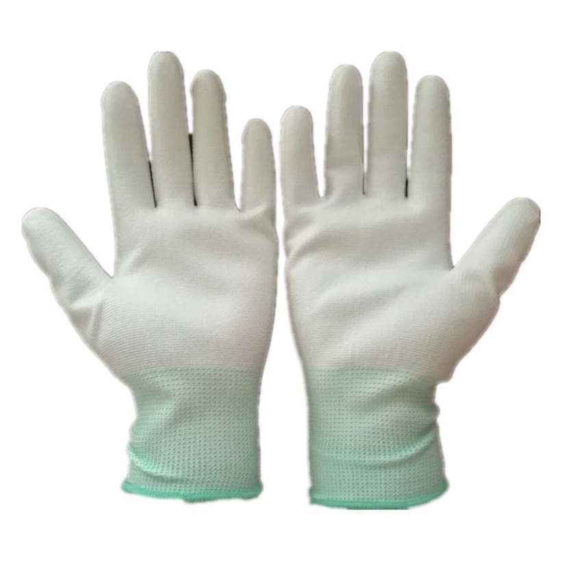 Пальмовые перчатки с полиуретановым покрытием, белый антистатический клей для окунания, нейлон с 13-контактным полиэстером, противоскользящие электронные
