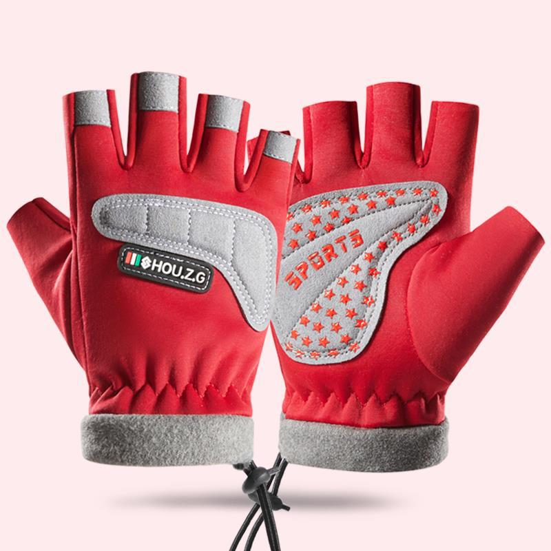 Guantes para niños con forro polar medio dedo niños y niñas otoño e invierno cálido a prueba de viento impermeable antideslizante niños estudiante deportes equitación