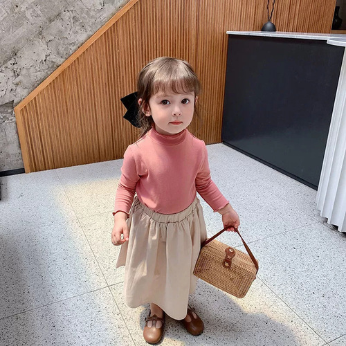 Girls' Base Layer Top Baby High Collar Fleece Children Autumn/Winter Outerwear for Small and Medium Kids Baby Korean Style Stylish Long Sleeve T-Shirt