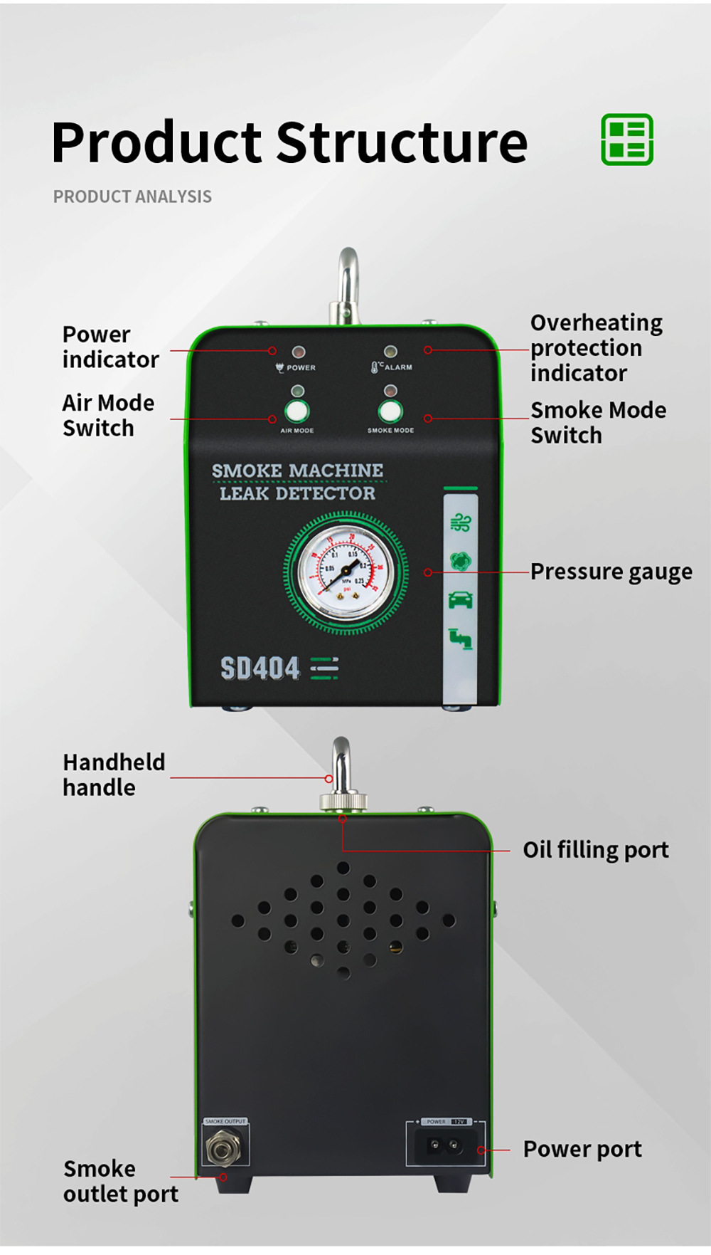 Factory car failure side leakage smoke machine SD404 truck engine oil exhaust pipe leakage detection instrument