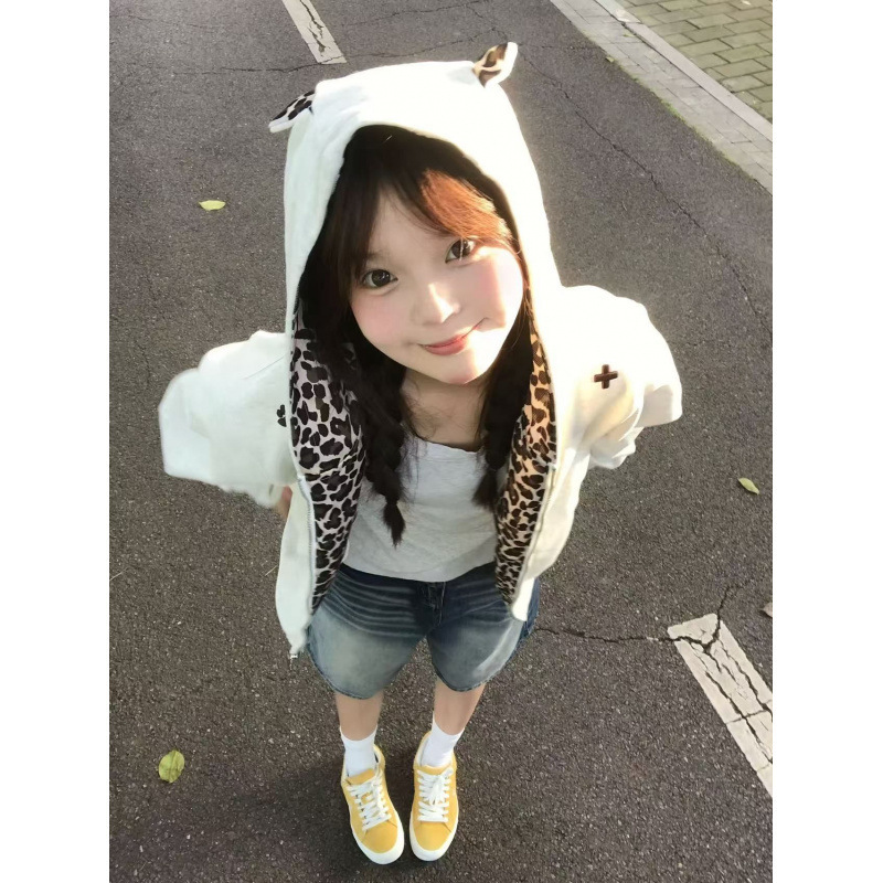 美式复古小恶魔豹纹贴布连帽外套女2025秋冬新款设计感高街帽衫潮|undefined