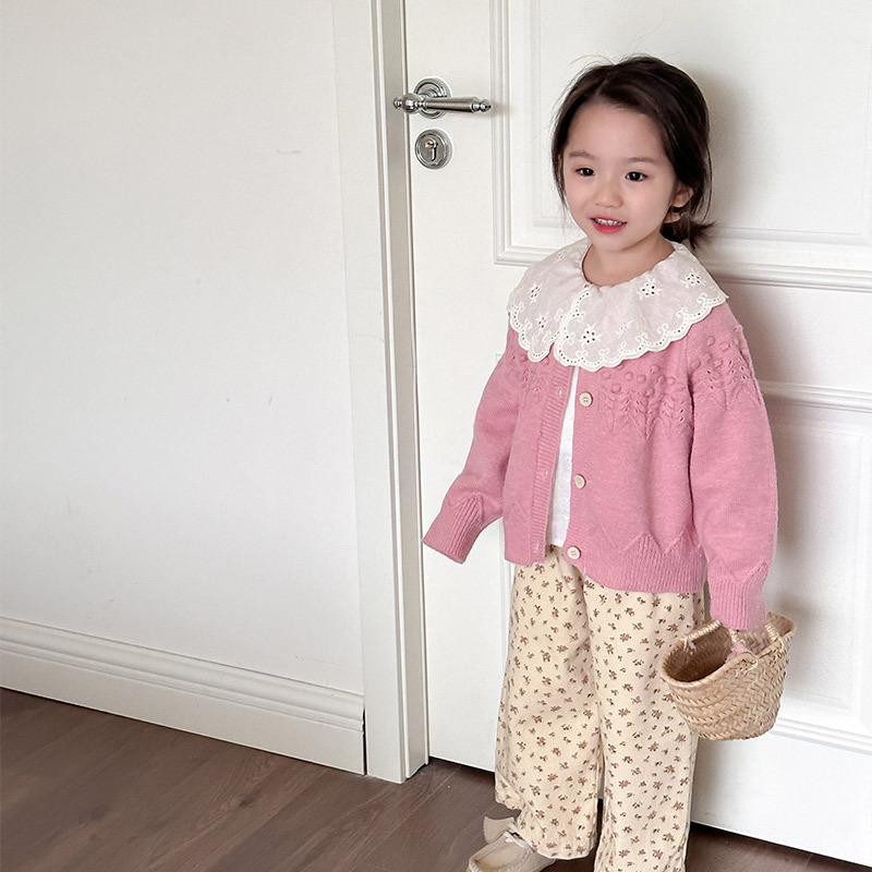 Girls' sweater Spring Korean version 2024 new baby style children's spring coat children's spring knitted cardigan