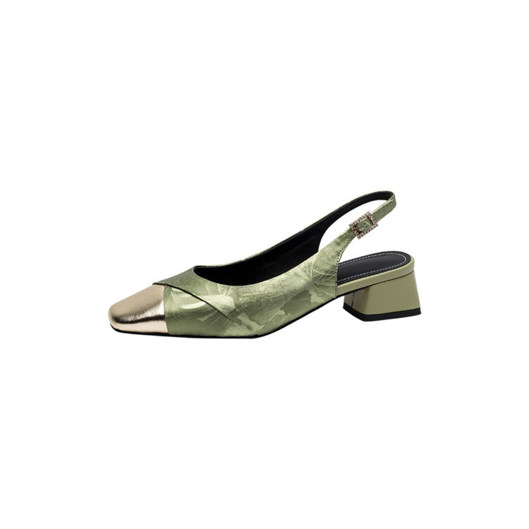 Sandal bít mũi nữ da bò phối màu gót thô 5 cm — Màu xanh lá, Màu mơ chi tiết 15
