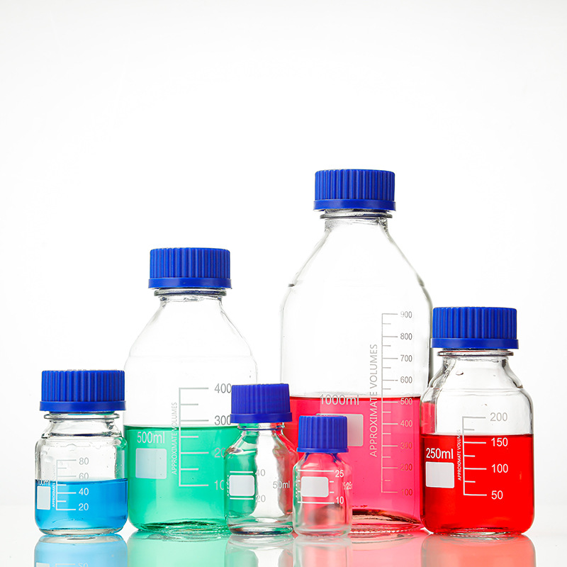 采样蓝盖试剂瓶玻璃瓶大口黄盖刻度瓶广口瓶化学样品瓶取样密封瓶
