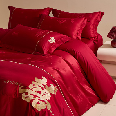 Light extravagance high-grade marry Four piece suit new pattern gules sheet Quilt cover Wedding celebration The bed Supplies Woman Dowry senior