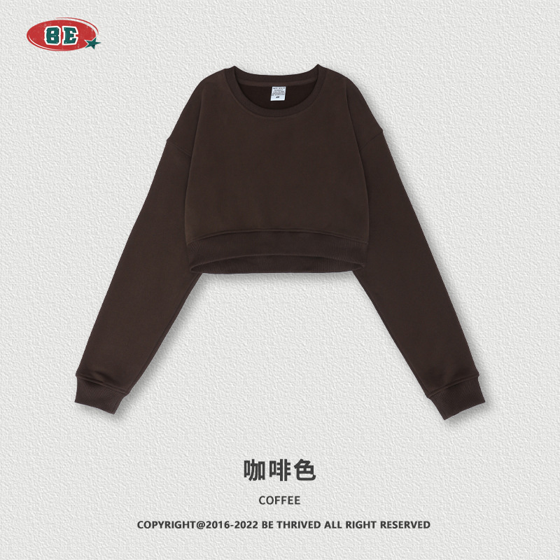 BE ropa de mujer | Sudadera Corta de Mujer con Cuello Redondo, Estilo Retro Americano de Moda Otoño/Invierno 2025, Estilo Chica Moderna