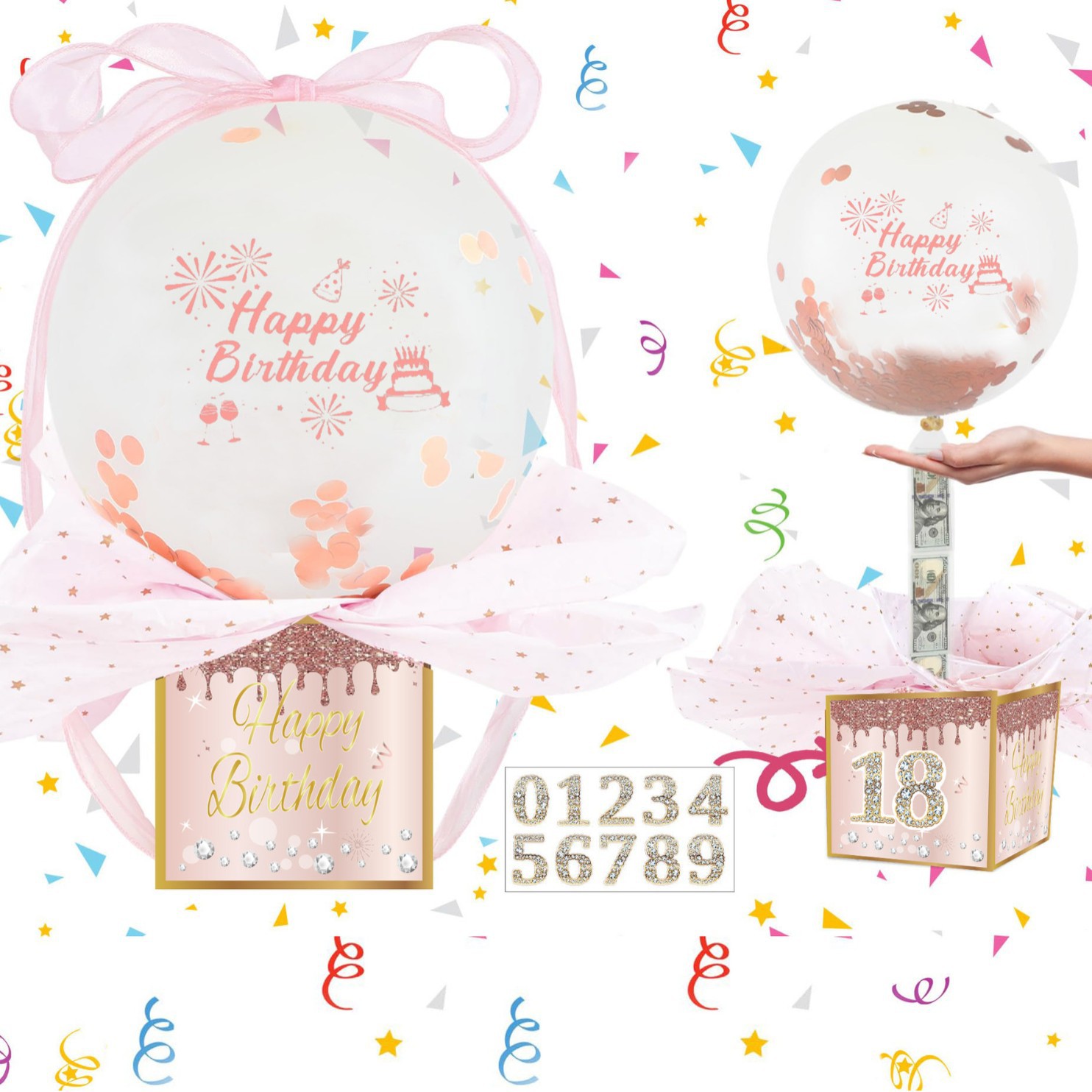 재고 보유 핑크 골드 풍선, 연령 제한 없음 (독점 디자인)