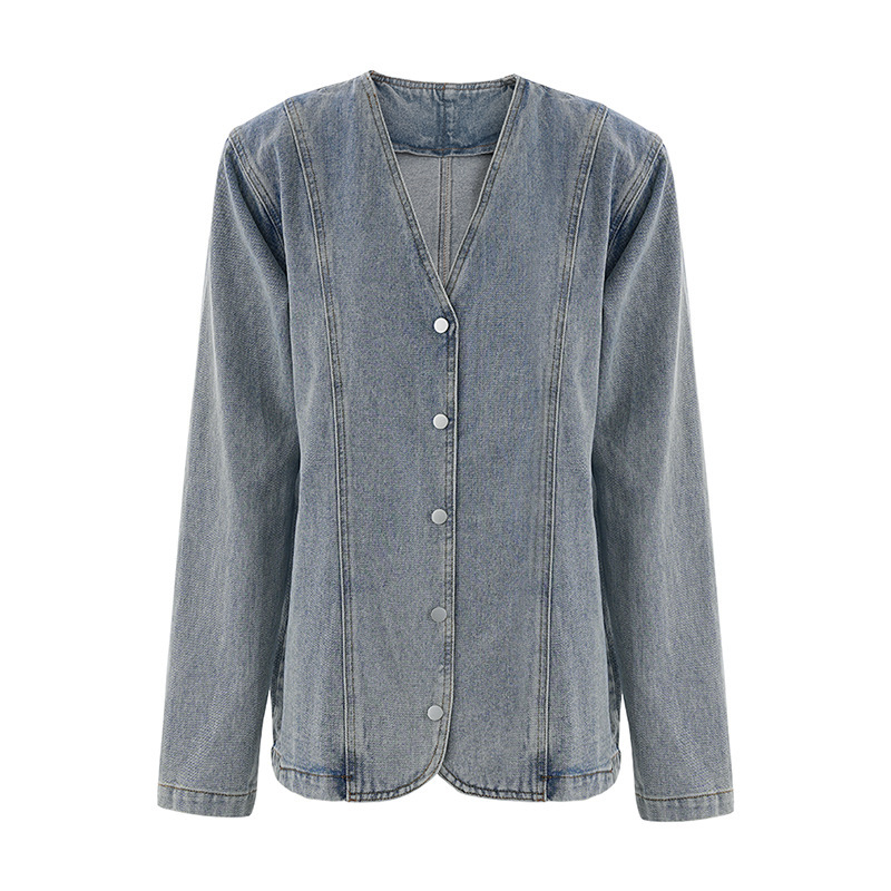 2024 New American Style Retro Chanel Style Casual Loose All-match Personality Fashionable Denim Suit Jacket Women's Clothing