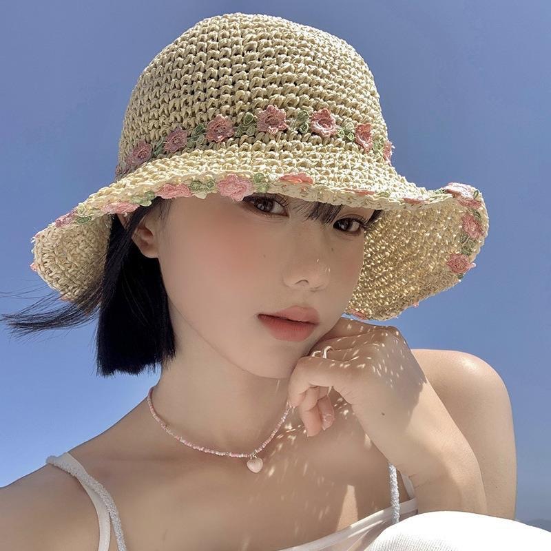 蕾丝草编太阳帽子女大帽檐夏季透气草帽海边遮全脸遮阳防晒帽子潮