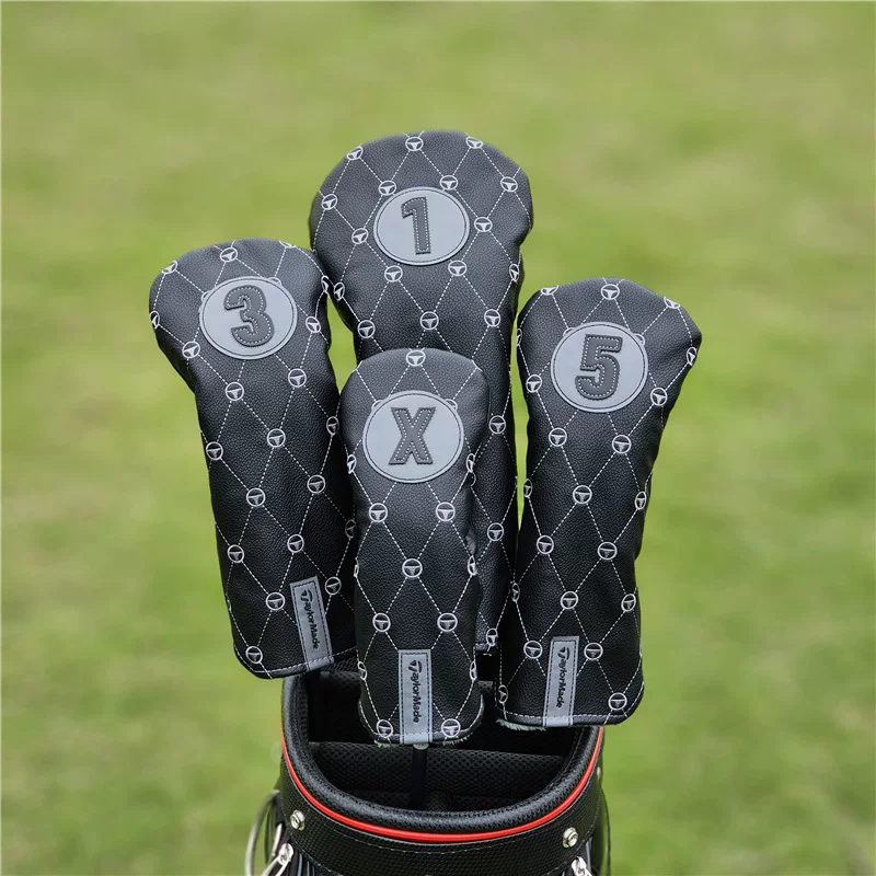 Black golf clubs, helmet, ball head, protective case