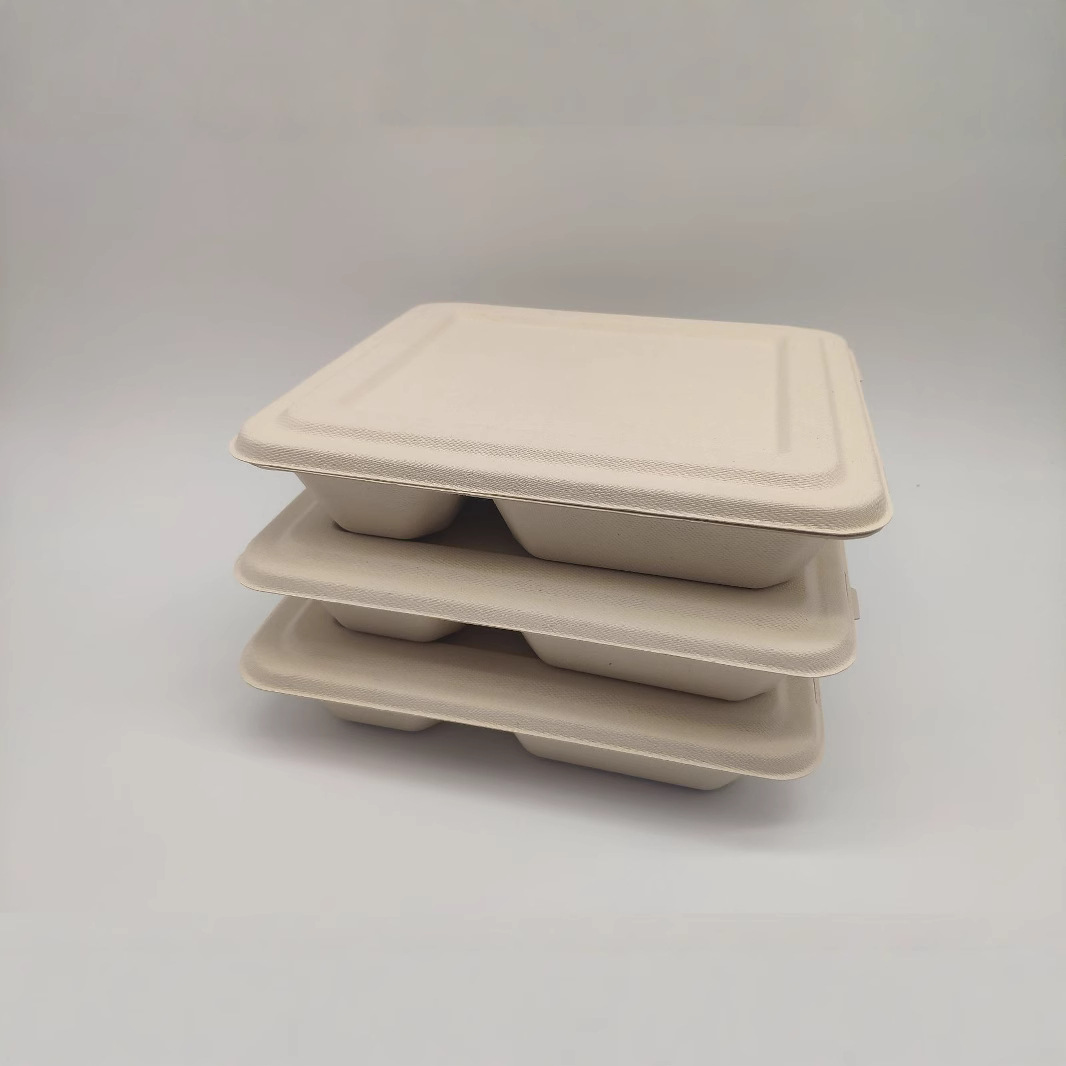 Shaogeng Oasis Pulpa de caña de azúcar Pulpa de bambú desechable protección del medio ambiente vajilla soporte dividido cuatro-rejilla degradable compostable