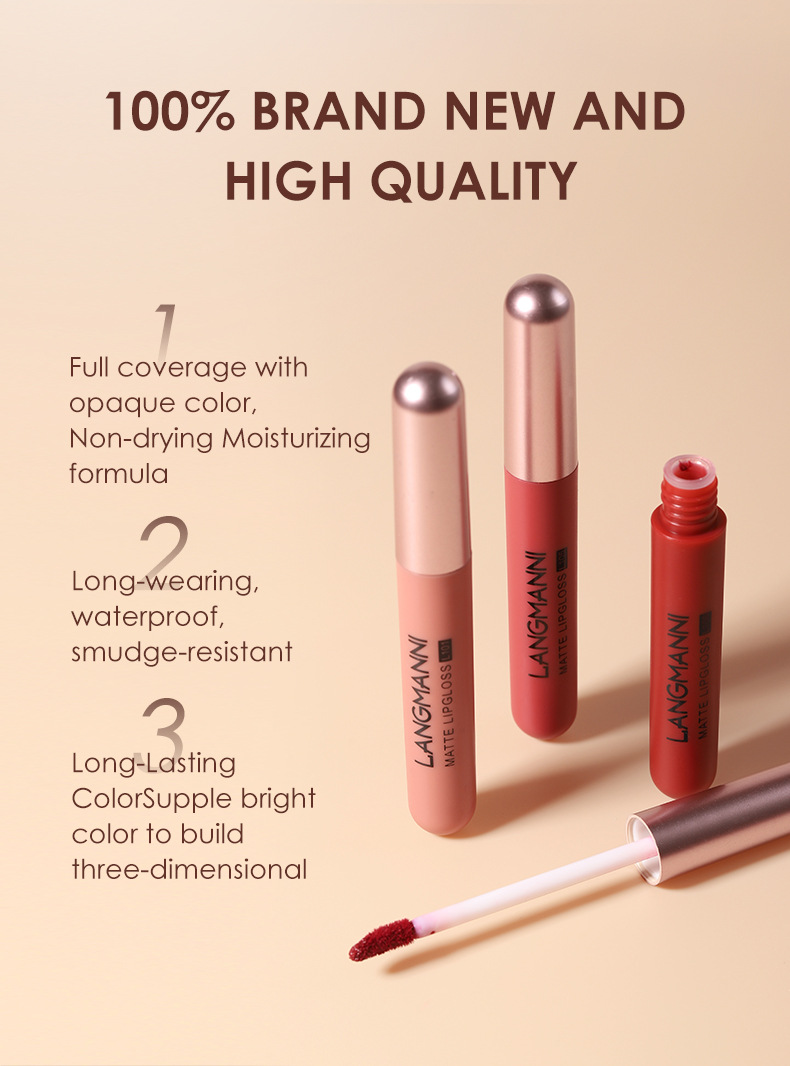 Langmanni's new matte lip gloss set, 6-piece lip gloss set, velvet lipstick, cross-border makeup Item Picture